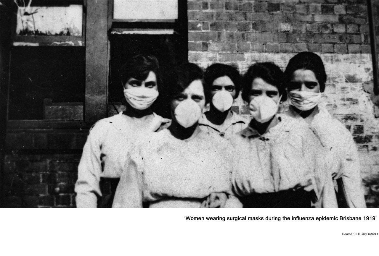 Women wearing surgical masks during the influenza epidemic Brisbane 1919