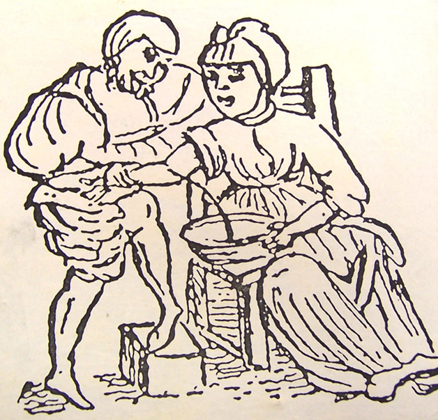 Copy of a woodcut using similar bowl as a bleeding bowl out of ‘The Regimen of Health from the School of Solerno’ 1551