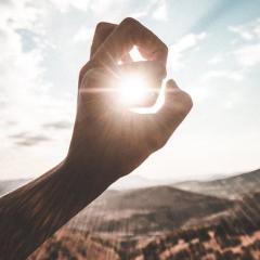 hand held up to catch the sun