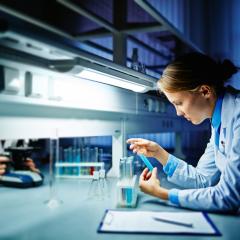 researcher working at lab bench