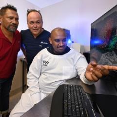 Patient Michel Itel, Professor John Fraser and Dr Arutha Kulasinghe 