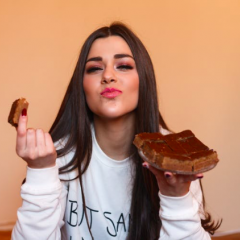 Lady eating chocolate