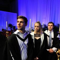 Students attending the 2012 UQ Thanksgiving Service. From left to right: Michael Lonne, India Fenelon and Seamus Delahunty