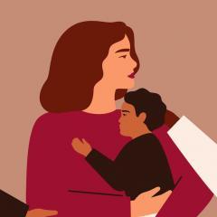 Woman holding baby illustration